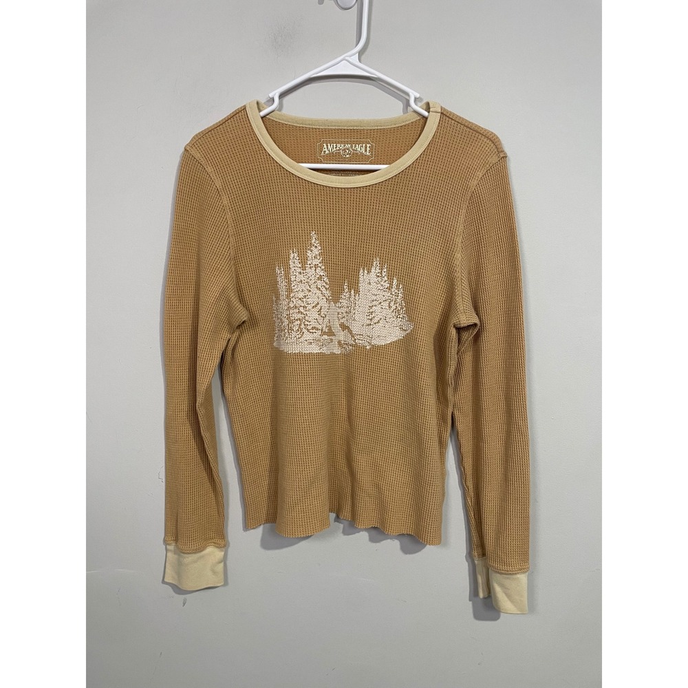 American Eagle Long Sleeve Thermal Top Tree Print Size Large